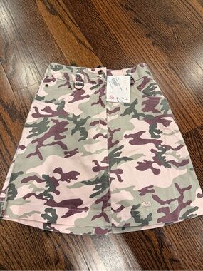 Lili Gaufrette Pink, Green & Brown Camouflage A-Line Skirt